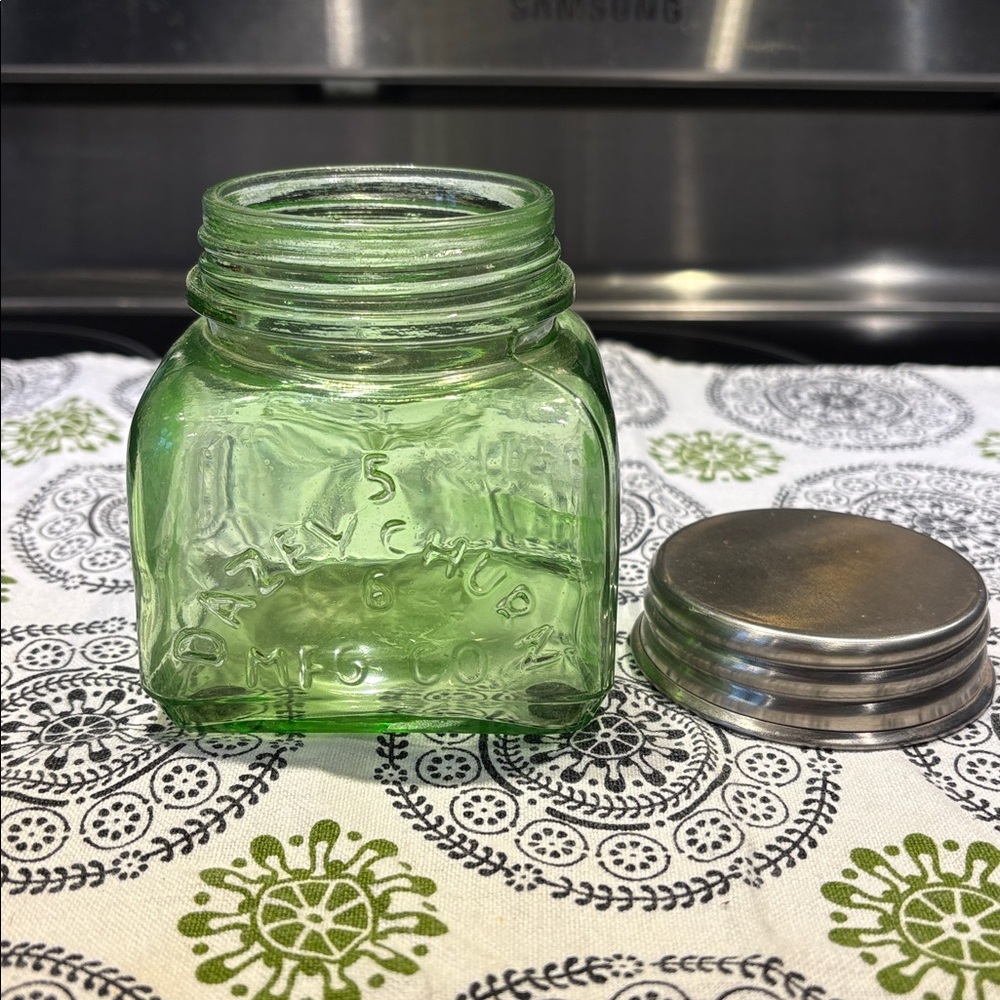 Green Glass  Jar with Metal Lid Size Small - Picture 2 of 9
